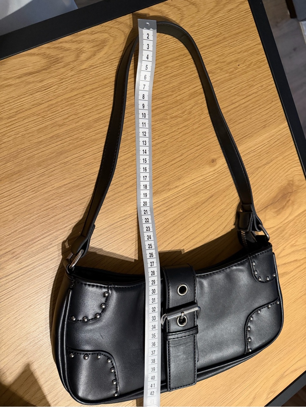Black Studded Shoulder Bag with Buckle - Picture 9 of 11